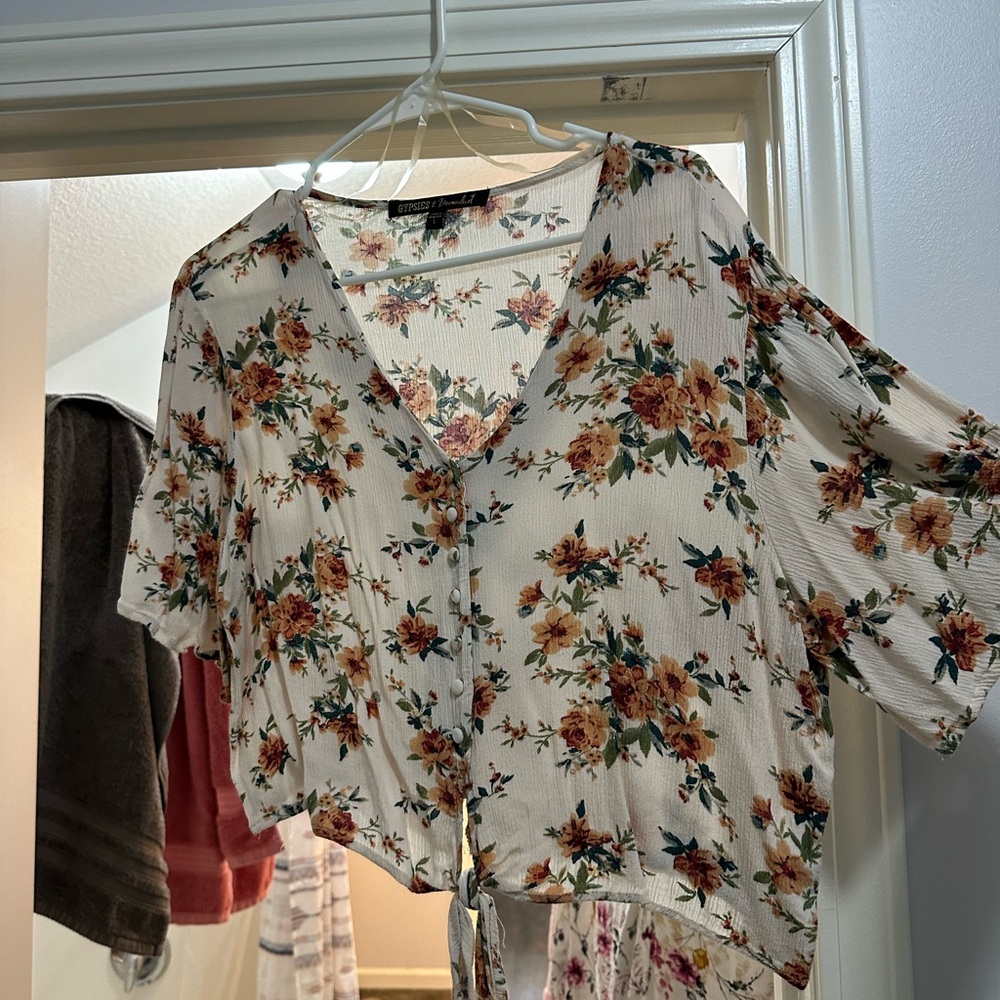 Gypsies & Moondust Orange Crop Tie Front Blouse